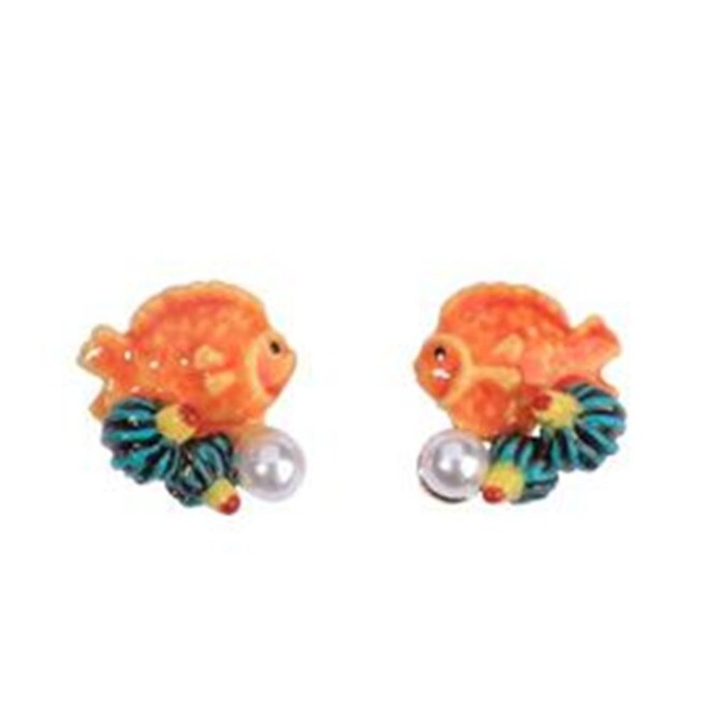 Les Nereides Exoplanet Fish Coral Pearl Stud Earring